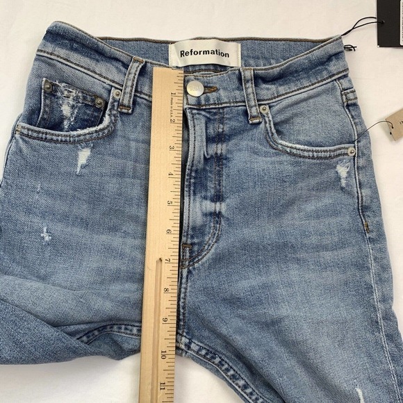 Reformation High Waisted Skinny Denim Jeans Size 23 Blue Maui Distressed NWT - Picture 12 of 15
